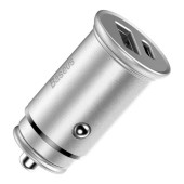 INCARCATOR auto Baseus Square metal, 1 x USB Output 5V/3A si 1 x USB Type-C Output 5V/3A, total output 30W, pt. bricheta auto, argintiu  - 6953156281875