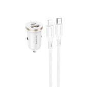 INCARCATOR auto Borofone BZ22, pt. bricheta auto, 1 x USB max.18W, 1 x USB Type-C max 30W, putere totala 30W, include cablu USB Type-C la Iphone Lightning de 1m, alb