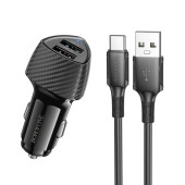 INCARCATOR auto Borofone BZ31A , pt. bricheta auto, 2 x USB 5V/2.4A, include cablu USB la USB Type-C de 1m, negru