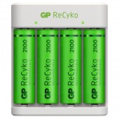Incarcator GP Batteries, Recyko compatibil NiMH, include 4 x 2100 mAh AA, incarcare USB, 2 LED-uri indicare incarcare, 