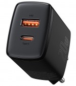 INCARCATOR retea Baseus Compact, Quick Charge 20W, 1 x USB Type-C 5V/3A max, 1 x USB 5V/3A, negru  - 6953156207233