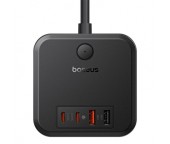 INCARCATOR RETEA Baseus GaN Powerstrip, Quick Charge 30W, 3 x AC, 2 x USB Type-C Output 5V/3A, 2 x USB, lungime cablu 1.5m, negru  - 6932172651121