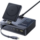INCARCATOR retea Baseus NOMOS 5-in-1 Desktop Charger, Quick Charge 140W, incarcare wireless 15W max. Qi2, 3 x USB Type-C, 1 x USB, negru  - 6932172673406