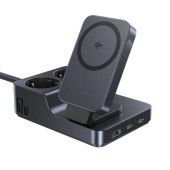 INCARCATOR RETEA Baseus Nomos Powerstrip, QC 67W, 2 x AC, 2xUSB Type-C, 1 x USB, 1 x incarcare wireless magnetica 15W, lungime cablu 1.5m, negru -6932172689704