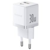 INCARCATOR retea Baseus Palm, Quick Charge 30W, 1 x USB, 1 x USB Type-C 5V/3.0A, include cablu USB Type-C la USB Type-C 1m, alb  - 6932172677336