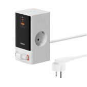 INCARCATOR RETEA Baseus PowerCombo Powerstrip, QC 65W, 2xAC, 1 x cablu integrat retractabil USB Type-C Output 5V/3A, 1xUSB, 1.5m, alb  - 6932172628604