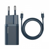 INCARCATOR retea Baseus Super Si, Quick Charge 20W, 1 x USB Type-C 5V/3.0A, include cablu USB Type-C la Iphone Lightning 1m, albastru  - 6953156230071