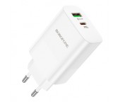 INCARCATOR retea Borofone BN10 , Quick Charge 65W, 1 x USB, 1 x USB Type-C, alb