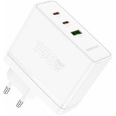 INCARCATOR retea Borofone BN11, Quick Charge 100W, 1 x USB, 2 x USB Type-C 5V/3.0A, alb
