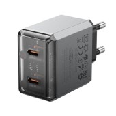INCARCATOR retea Borofone BN21 , Quick Charge 40W, 2 x USB Type-C, gri metal