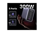 INCARCATOR RETEA UGREEN, CD333 300W GaN Nexode Desktop Charger PD3.1, 4 x USB Type-C, 1 x USB, lungime cablu 2m, gri