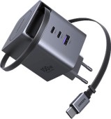 INCARCATOR retea Ugreen GaN X616 Quick Charge 100W, 2 x USB Type-C, 1 x USB, 1 x cablu USB Type-C retractabil, gri