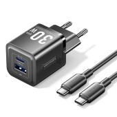 Incarcator retea Vention 30W, PD 30W, 1 x USB-C, 1 x USB-A, cablu USB-C 1m inclus, negru,  - 6922794786356