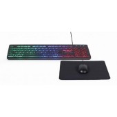 KIT wired GEMBIRD, 3-in1 desktop, tastatura multimedia 104 taste backlight + mouse optic 1000dpi 3 butoane rotita scroll + pad 300x250mm, cablu 1.5m, black