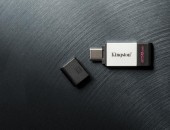 MEMORIE USB 3.2 Type-C KINGSTON 256 GB, cu capac, carcasa metalic & plastic, negru / argintiu