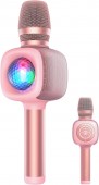 Microfon OneOdio, wireless, conectare prin Bluetooth 5.2, sensibilitate -52 dB, acumulator 1800 mAh, karaoke | Iluminare | 4 moduri voce, roz
