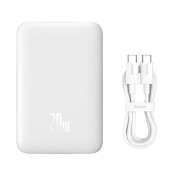 POWER BANK Baseus Magnetic Mini Wireless, 10000mAh, 20W, 2 x USB Type-C output/input, 15W wireless charging, include cablu USB Type-C la USB Type-C 30cm, alb,  - 6932172620639