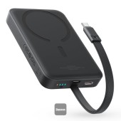 POWER BANK Baseus Magnetic Mini Wireless, 10000mAh, 30W, 2 x USB Type-C output/input, 15W wireless charging, cablu integrat USB Type-C, negru,  - 6932172642785