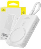 POWER BANK Baseus Magnetic Mini Wireless, 10000mAh, 30W, 2 x USB Type-C output/input, cablu integrat USB Type-C, 15W wireless charging, alb,  - 6932172642778