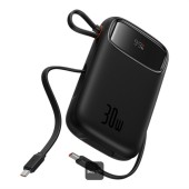POWER BANK Baseus Qpow2 Digital Display, 10000mAh, 30W, 2 x USB Type-C output/input, 1 x USB, include cablu USB Type-C la USB Type-C 30cm, negru,  - 6932172667740