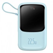 POWER BANK Baseus Qpow2 Digital Display, 20000mAh, 22.5W, 2 x USB Type-C output/input, 1 x Lightning, 1 x USB, include cablu USB la USB Type-C 30cm, albastru  - 6932172618179