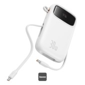 POWER BANK Baseus Qpow2 Digital Display, 20000mAh, 30W, 2 x USB Type-C output/input, 1 x USB, include cablu USB Type-C la USB Type-C 30cm, alb,  - 6932172667757
