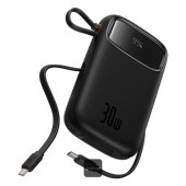 POWER BANK Baseus Qpow2 Digital Display, 20000mAh, 30W, 2 x USB Type-C output/input, 1 x USB, include cablu USB Type-C la USB Type-C 30cm, negru,  - 6932172667764
