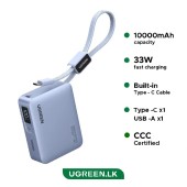 POWER BANK Ugreen PB584, 10000mAh, 33W, 1 x USB, 1 x USB Type-C, 1 x USB Type-C integrat, display, gri