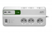 PRELUNGITOR APC, Schuko x 6, conectare prin Schuko, USB x 2, cablu 2 m, 10 A, protectie supratensiune, alb