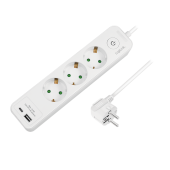 PRELUNGITOR LOGILINK, Schuko x 3, USB-A x 1, USB-C x 1, cablu 3G 1.5mm2, 230 V/16 A, 50 Hz, max. 3500 W, buton intrerupator iluminat, IP20, 2m, alb