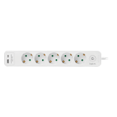 PRELUNGITOR LOGILINK, Schuko x 5, conectare prin Schuko, ON/OFF, 16 A, 1xUSB-A, 1xUSB-C, cablu 1.5m, protectie IP20, alb