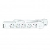 PRELUNGITOR LOGILINK, Schuko x 5, USB x 2 5V/2.1A, cablu 3G 1.5mm2, 230 V/16 A, 50 Hz, max. 3600 W, buton intrerupator iluminat, IP20, 1.5m, alb