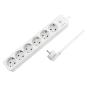 PRELUNGITOR LOGILINK, Schuko x 6, cablu 3G 1.5mm2, 230 V/16 A, 50 Hz, max. 3500 W, buton intrerupator iluminat, IP20, 1.5m, alb