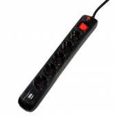 PRELUNGITOR SPACER, Schuko x 5, conectare prin Schuko, USB x 2, cablu 3 m, 16 A, max. 3500W, protectie supratensiune, negru, /45505960