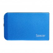 RACK extern SPACER, pt HDD/SSD, 2.5 inch, S-ATA, interfata PC USB 3.0, Husa piele sintetitca, aluminiu, albastru