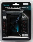 RACK intern SPACER, tip caddy 9.5mm, 5.25 inch la 2.5 inch, S-ATA, interfata PC S-ATA, metal, negru
