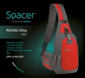 RUCSAC SPACER Sling, nylon,1 bretea, 2 compartimente principale,1 buzunar frontal, 1 buzunar lateral, 35x18x7cm, water resistant, red