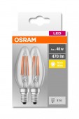 SET 2 becuri LED Osram, soclu E14, putere 4W, forma lumanare, lumina alb calda, alimentare 220 - 240 V