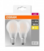 SET 2 becuri LED Osram, soclu E27, putere 6.5W, forma clasic, lumina alb calda, alimentare 220 - 240 V