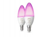 SET 2 becuri smart LED Philips, soclu E14, putere 4W, forma lumanare, lumina alb, multicolora, alimentare 220 - 240 V