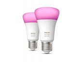 SET 2 becuri smart LED Philips, soclu E27, putere 9 W, forma oval, lumina multicolora, alimentare 220 - 240 V