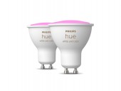 SET 2 becuri smart LED Philips, soclu GU10, putere 5W, forma spot, lumina multicolora, alimentare 220 - 240 V