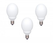 SET 3 becuri fluorescent Panasonic, soclu E27, putere 18W, forma sferic, lumina alb calda, alimentare 220 - 240 V