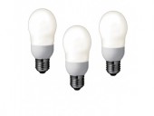 SET 3 becuri fluorescent Panasonic, soclu E27, putere 8W, forma oval, lumina alb calda, alimentare 220 - 240 V