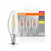 SET 3 becuri LED Osram, soclu E14, putere 4.5W, forma lumanare, lumina alb calda, alimentare 220 - 240 V