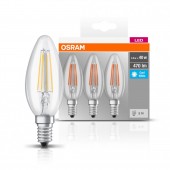 SET 3 becuri LED Osram, soclu E14, putere 4W, forma lumanare, lumina alb, alimentare 220 - 240 V