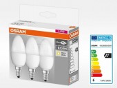 SET 3 becuri LED Osram, soclu E14, putere 5.5W, forma clasic, lumina alb calda, alimentare 220 - 240 V