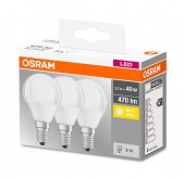 SET 3 becuri LED Osram, soclu E14, putere 5.7W, forma clasic, lumina alb calda, alimentare 220 - 240 V