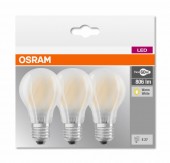 SET 3 becuri LED Osram, soclu E27, putere 7W, forma clasic, lumina alb calda, alimentare 220 - 240 V