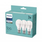 SET 3 becuri LED Philips, soclu E27, putere 14W, forma clasic, lumina alb rece, alimentare 220 - 240 V